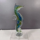 Vintage Hand Blown Art Glass Seahorse Sculpture Murano Style Coastal Decor 9"