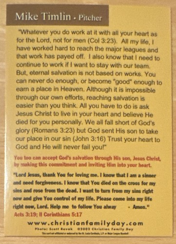 Mike Timlin 2002 Family Christian Family Day Card nrmt - Picture 2 of 2