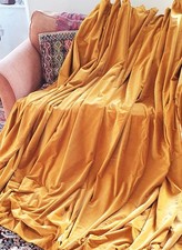 Vintage Pair Huge, Long, Rich Gold Heavy Cotton Velvet Curtains 92in W x 90in D