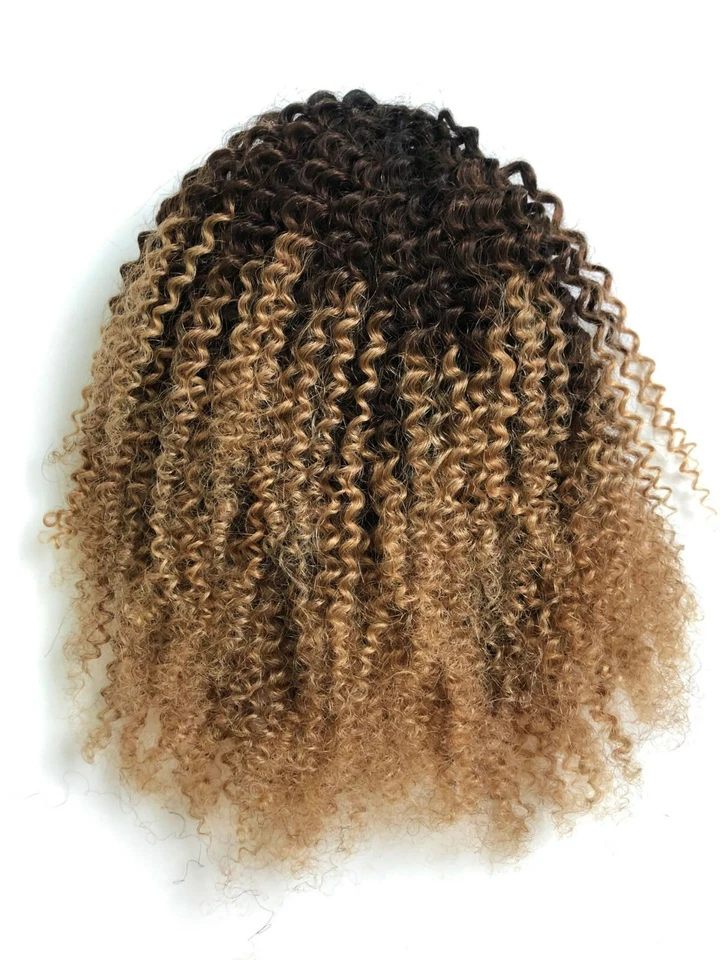 Ombre Blonde Drawstring Ponytail Human Hair Extension Clip On Afro Kinky Curly - Image 3 of 4