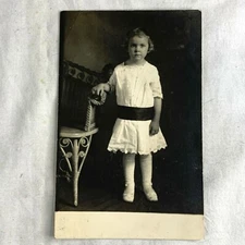 Young Girl Real Photo Postcard RPPC Standing Studio Posed Early 1900s Vintage