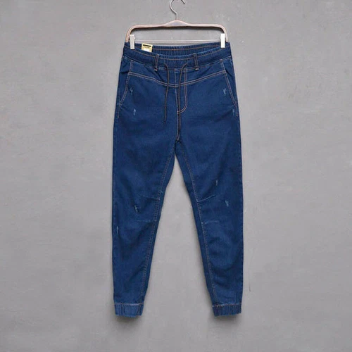 Men Elastic Waist Skinny Denim Casual Pants Slim Fit Ripped Trousers Bottoms - Picture 7 of 16