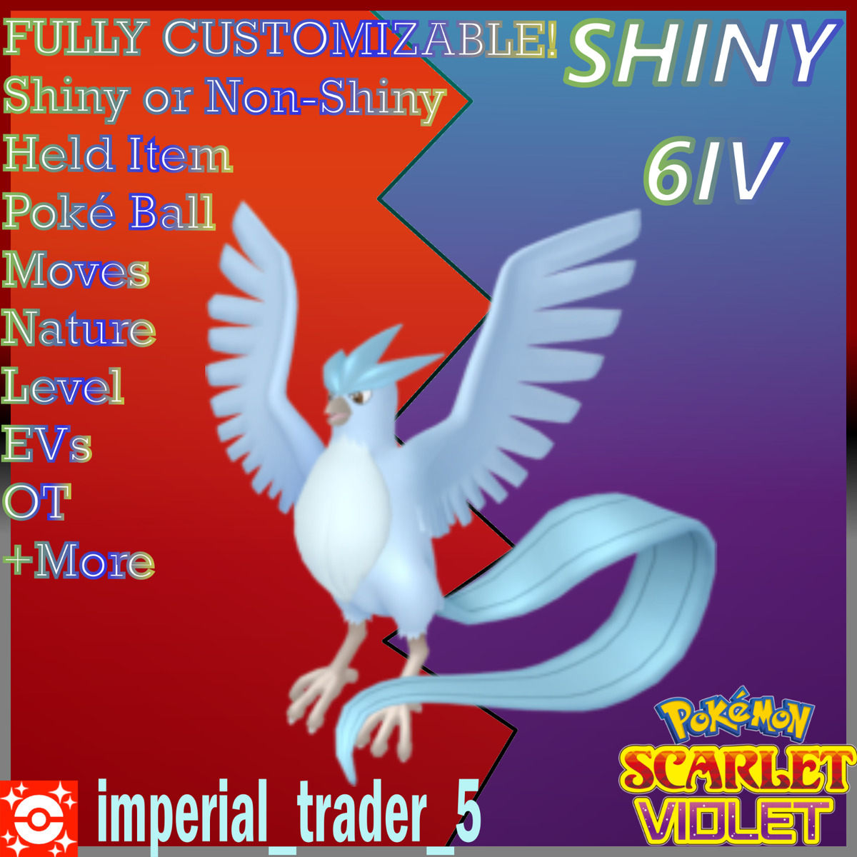 Pokémon Scarlet and Violet ✨SHINY✨ Articuno W/ Best 6IV +