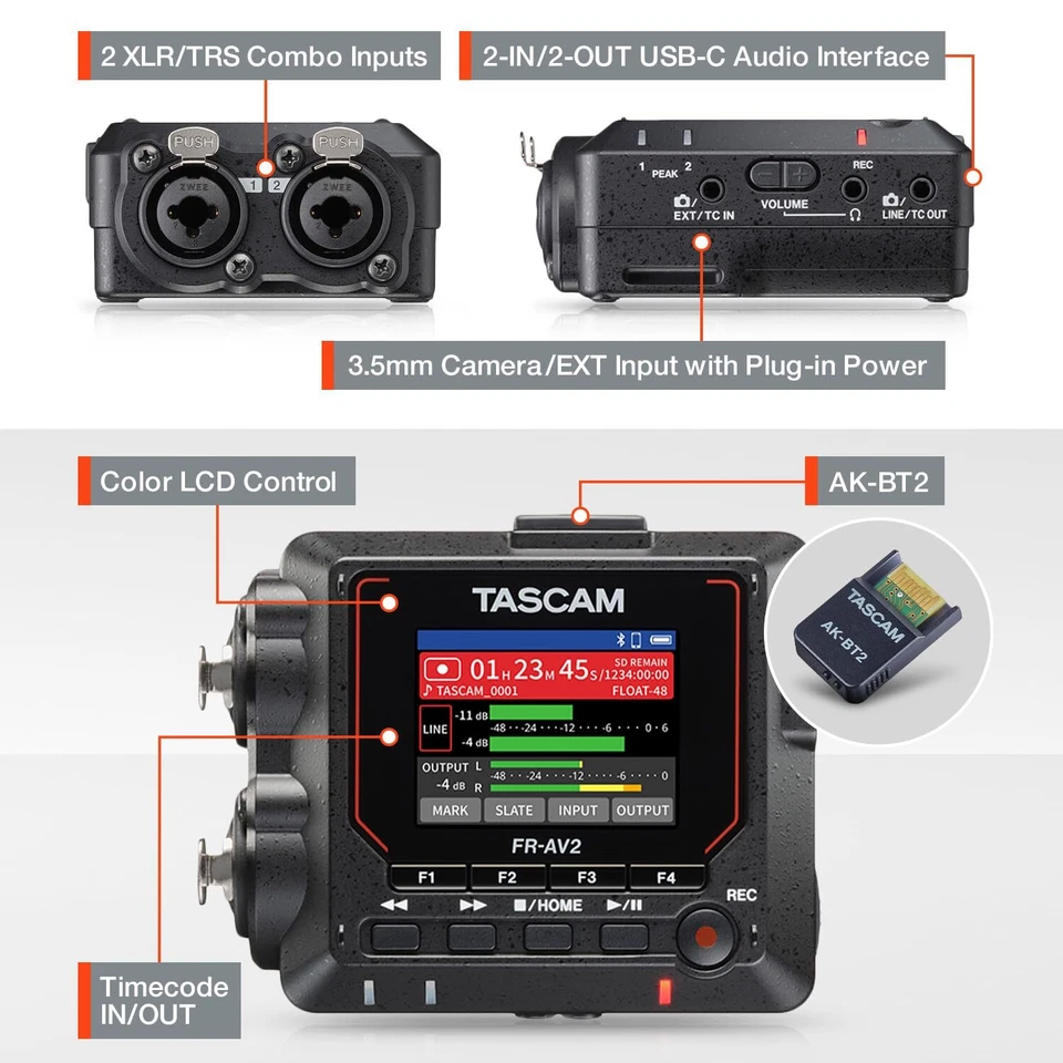 TASCAM FR-AV2 Compact 32-bit Float Field Recorder and Timecode Generator with - Image 3 of 3