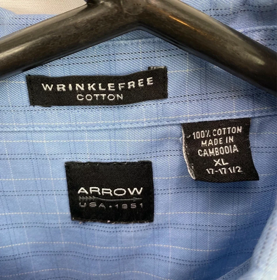 Camisa Arrow USA 1851 Para Hombre Abotonada Cuello LS Talla XL Azul A Cuadros Foto 3 de 4