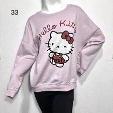 Hello Kitty Sanrio Women L Fleece Sweatshirt Off Shoulders oversized Light Pink