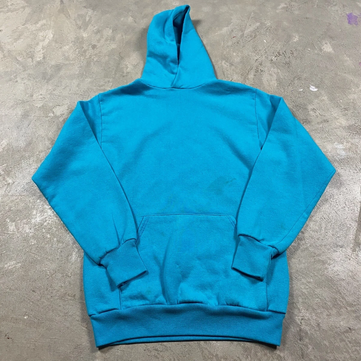 80s VTG JERZEES Russell Athletic Turquoise hoodie M USA Made Plain Sweatshirt