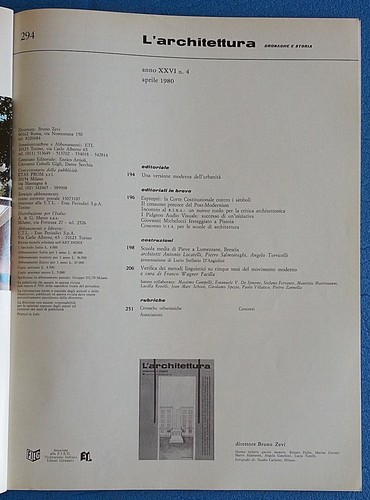 L'ARCHITETTURA CRONACHE E STORIA DESIGN ARREDAMENTO N° 294 1980 FOTO SOMMARIO - Foto 3 di 3