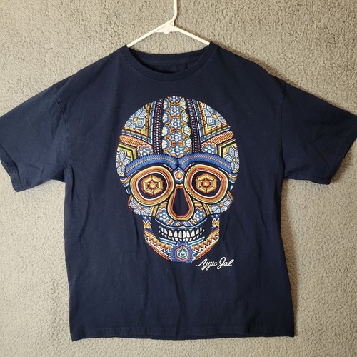 Ajijic Jal schwarzes T-Shirt Herren Large Skull Day Of Dead Jalisco kurzarm