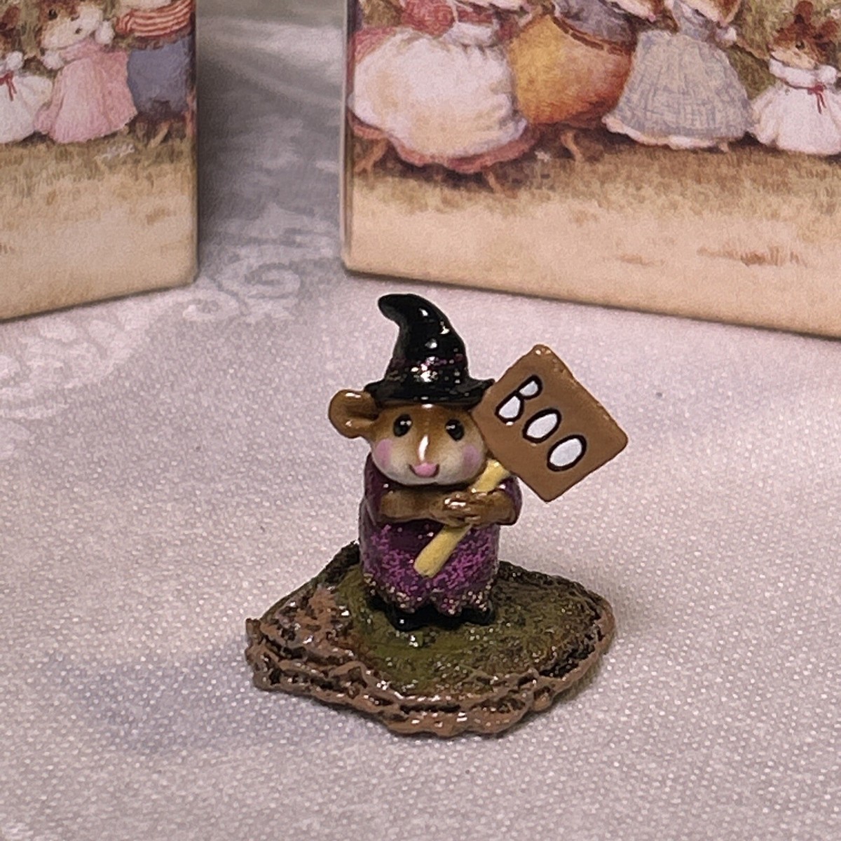 Wee Forest Folk M-214 Little Boo-Boo, Purple Dress w/ Black Wee Forest Folk M-214 Little Boo-Boo, Purple Dress w/ Black