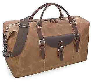 Oversized Travel Duffel Bag Waterproof Canvas Genuine Leather Weekend bag Brown - Picture 1 of 9