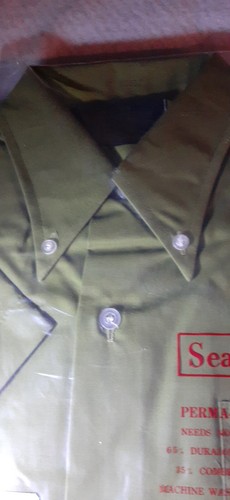 Vintage SEARS PERMA PREST Shirt 15-15.5 Green Poly Cotton Blend NWT - Picture 3 of 8