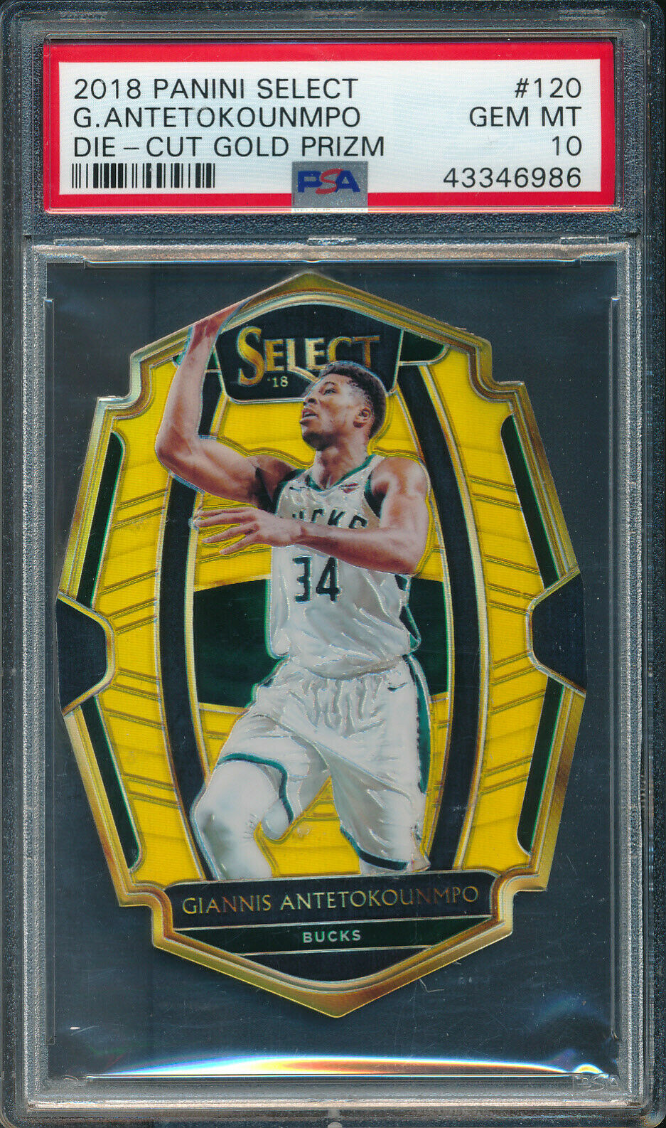 🌟 2018 Select Die Cut Gold Prizm #120 Giannis Antetokounmpo #/10 PSA 10 POP 1