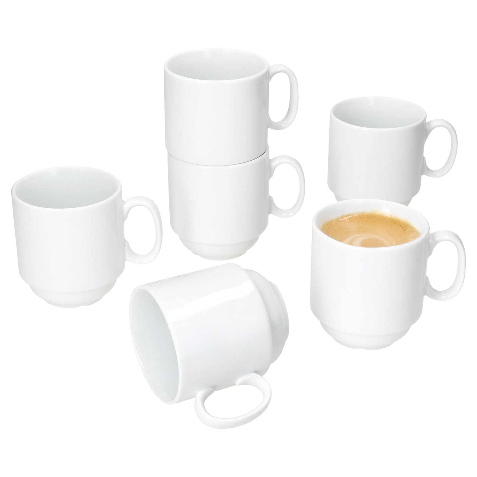 6er Set Tommy Kaffeebecher 220ml weiß Porzellan-Tassen 6 Personen stapelbar