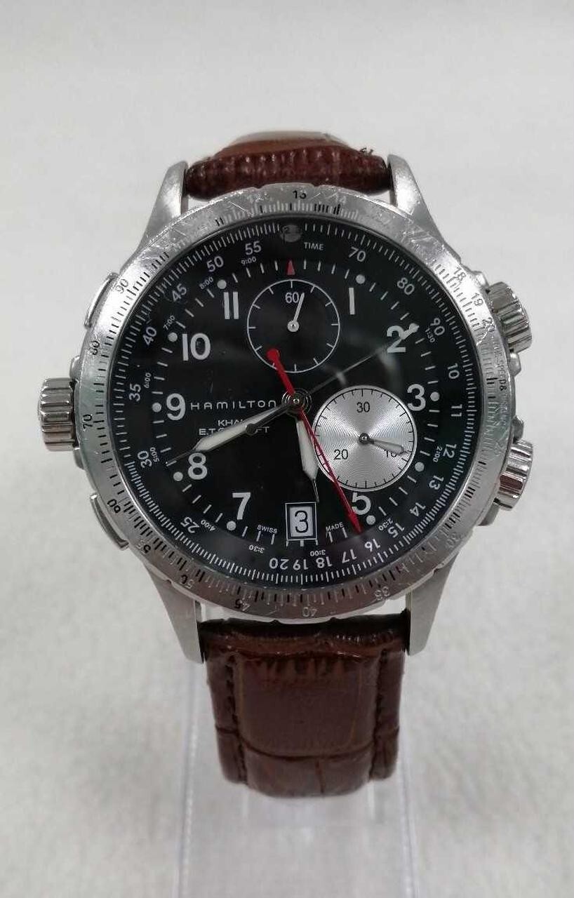 HAMILTON H776121 Unisex Chronograph Quartz Watch with Black Dial Analog Tested