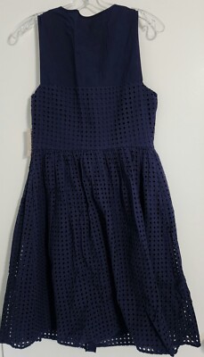 Maison Jules Navy/Blue Eyelet Fit & Flare Dress Elastic Sleeveless Button Size M