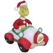 11" Animated Driving Grinch In Seussian Car Plush Musical Indoor Christmas Decor