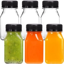Moretoes 6pcs 4oz Plastic Juice Bottles with Caps, Clear Empty Reusable 