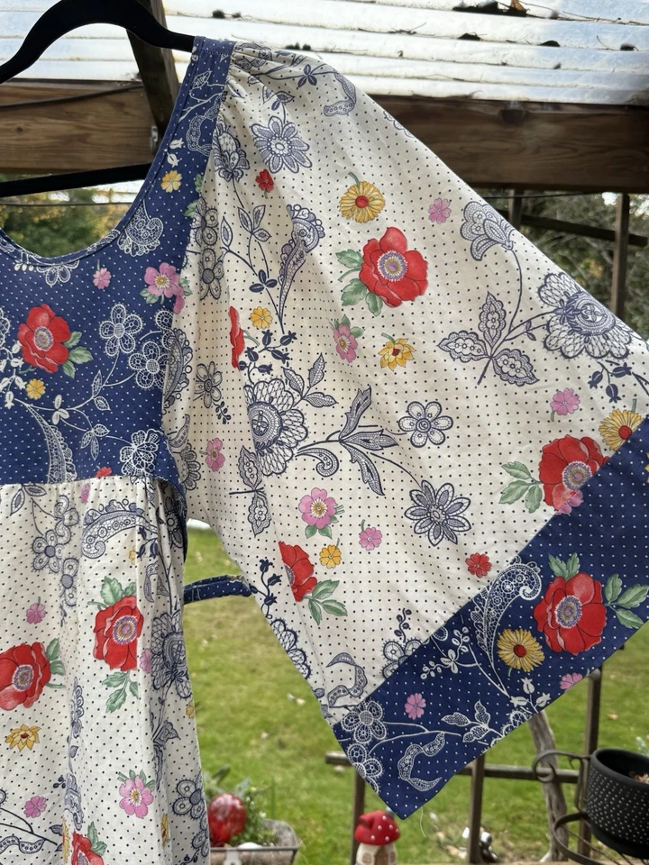 Túnica vintage años 70 boho talla mediana top manga campana camisa flor cachemira Foto 3 de 4