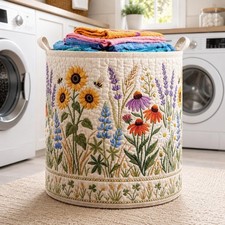 Wildflower Quilted Laundry Basket, Floral Sto...