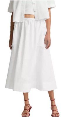 Vince Scallop Detail Cotton Poplin Midi Skirt White NWT Small  $428