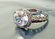 Vintage Sterling silver White Crystal Wedding band Ring size 8