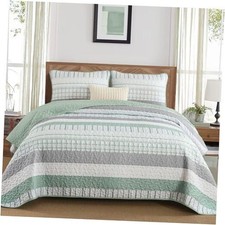 Striped Quilt Set Size, Sage Green Boho Bedspread Set 3 Pieces Queen Aqua