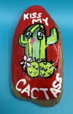 Hand Painted Rock Art ( KISS My Cactus’s Funny) Rock Decor Fairy Home Decor Gift