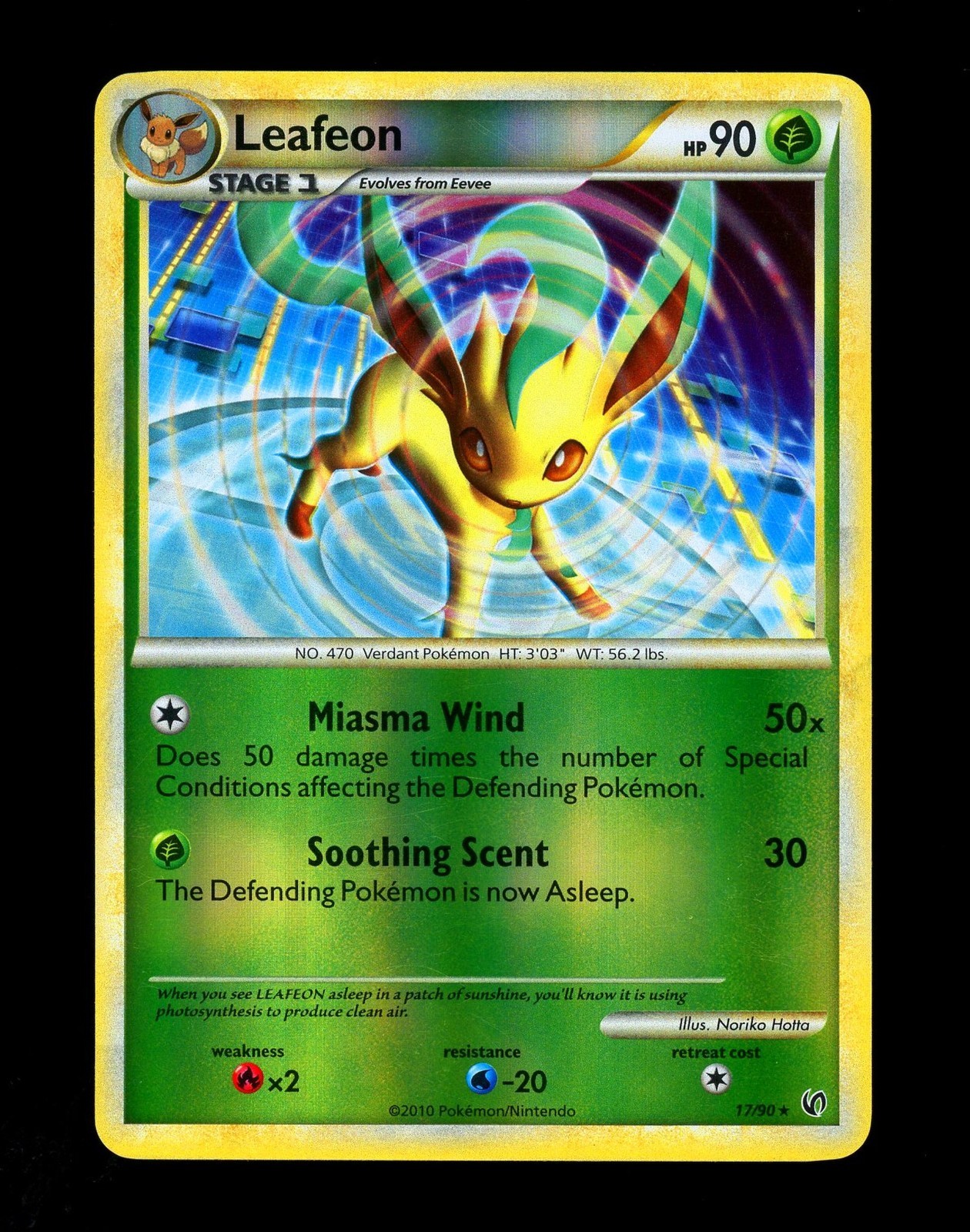 2010 Pokemon LEAFEON Undaunted Set REVERSE HOLO Foil Rare HGSS Series Card 17/90