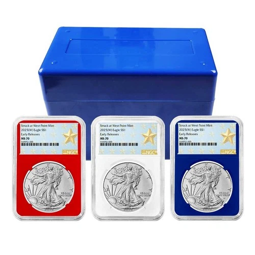 2025 (W) $1 American Silver Eagle 3pc Set NGC MS70 ER West Point Star Label Red