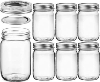 Meetoz Glas Einmachgläser 17 Unzen 6er Pack Normale Öffnung mit Silberdeckel für