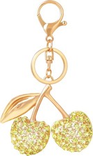 Cherry Rhinestone Gold Silver Rose Tone Bag Charm Keychain for Purse