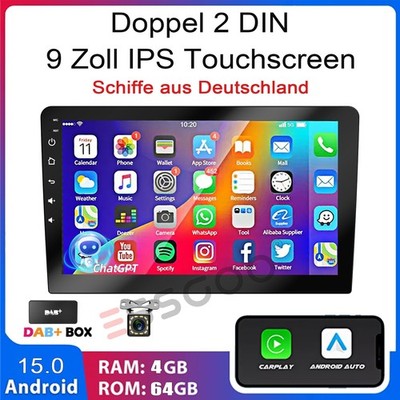 9'' DAB+ 2 DIN ChatGPT Android 15 4+64G Carplay Autoradio Navi WiFi RDS Kamera FM