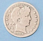 U.S.A ( 1 ) COIN BARBER  QUARTER  1908    0.9000  SILVER VERY GOOD