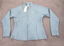 PUMA Women's Full Zip Textured Jacket Light Blue NWT Slim Fit Athletic Track LG