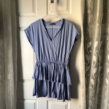 Zara V-Neck Tiered Women mini dress ruffles design 100% cotton size M