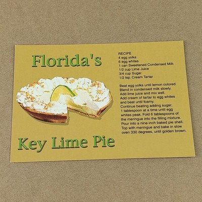 Florida Key Lime Pie Recipe Postcard UNP VTG