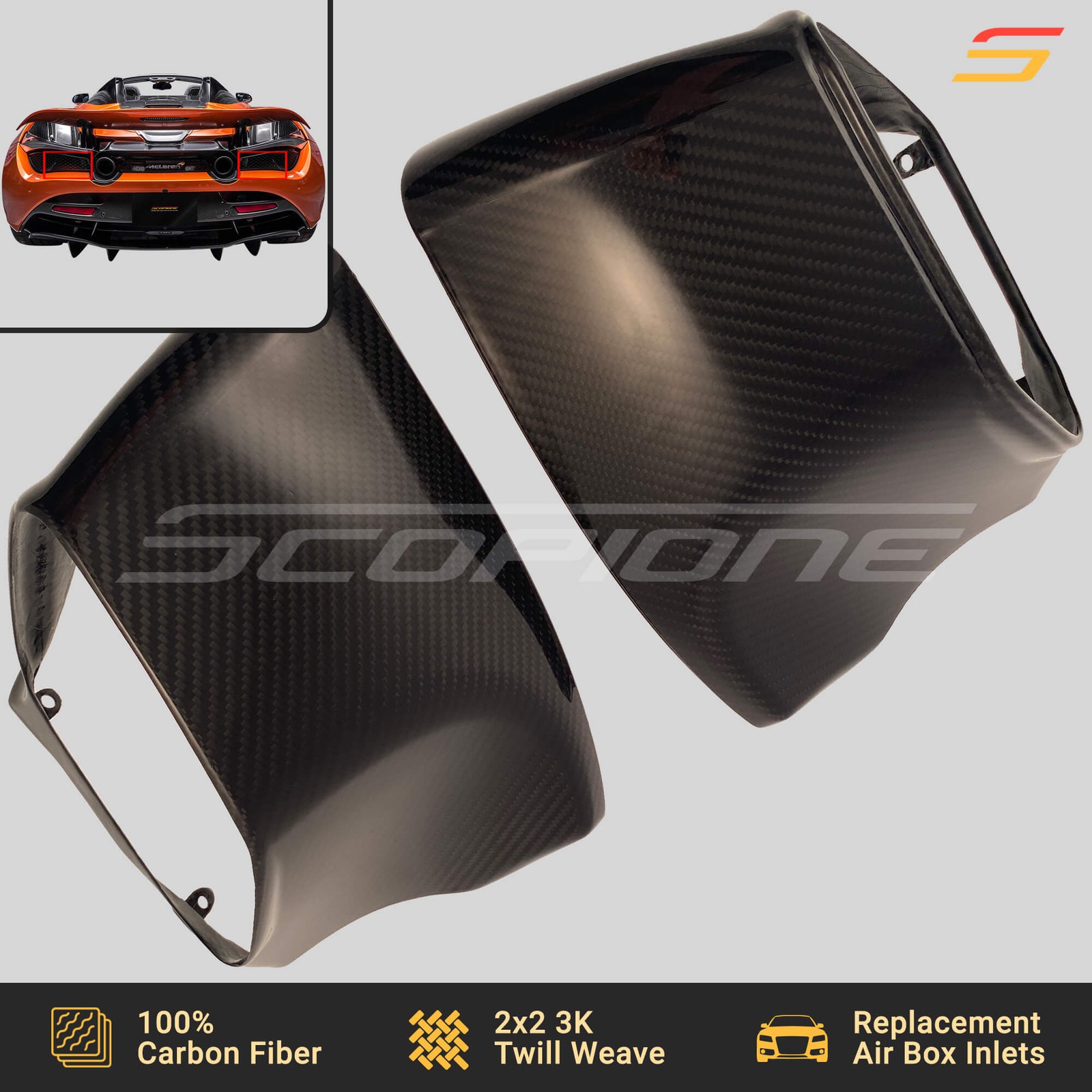 Scopione Carbon Engine Air Box Inlet Intake Boxes for McLaren 720S 750S 765LT