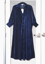 3/4 navy ribbed velvet button down shirt long dress 2XL