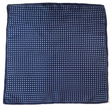 Classic Navy Blue Paisley Silk Pocket Square Hand Rolled Hem 18" x 18"