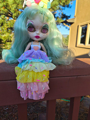 Blythe OOAK Handmade Custom 12in Doll Mint Green Wavy Hair 4 Unique Eye Chips