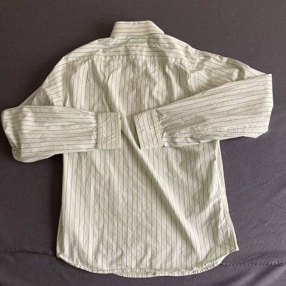 Camisa Ruehl Nº 925 Para Hombre Grande Verde Azul Rayas Manga Larga Algodón Abotonado Foto 3 de 4