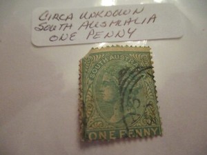 One Circa Unknown South Australia Postage Stamp -  One Penny Denomination