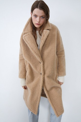 ZARA BEIGE FAUX SHEARLING LOOSE-FITTING LAPEL COLLAR COAT SIZE M - Picture 7 of 17