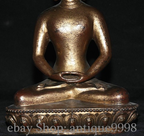 10'' Old Tibet Bronze Gilt Buddhism Shakyamuni Sakyamuni Amitabha Buddha Statue - Picture 3 of 11