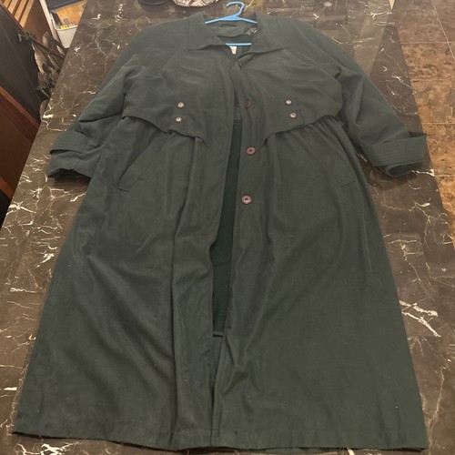 CAMBRIDGE LONG GREEN TRENCH COAT Zip Inner LINER Size 14 - Picture 2 of 12