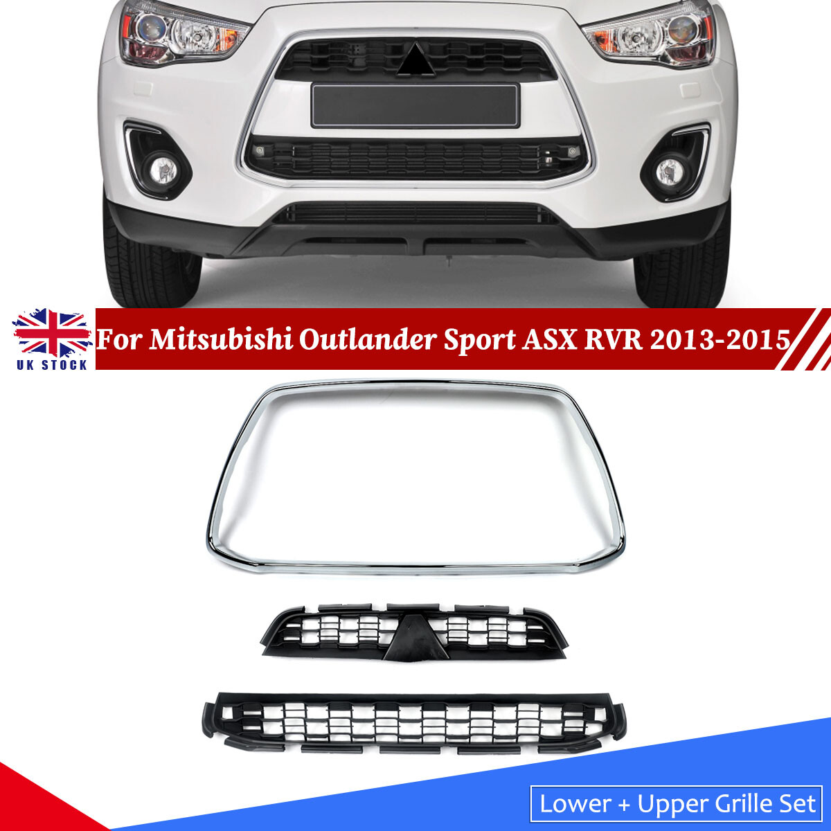 Front Bumper Upper Lower Grille For Mitsubishi Outlander Sport  ASX RVR 2013-15