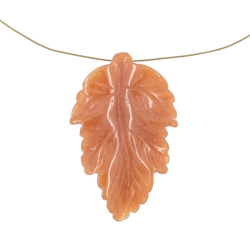 1PC Natural Orange Red Aventurine Quartz Carved Leaf Pendant Beads 47mm #52067 - Picture 2 of 3