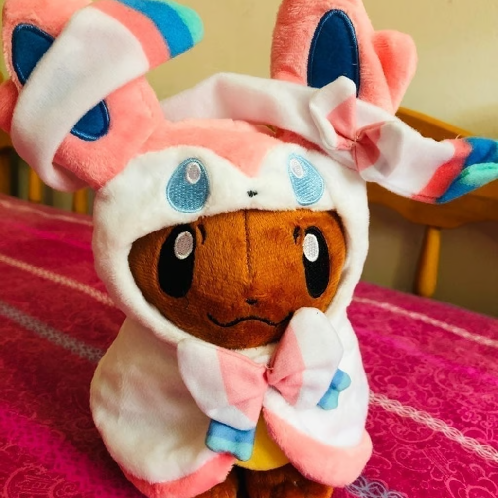 NEW Pokemon Eevee Sylveon Poncho Plush Video Game Pink Outfit
