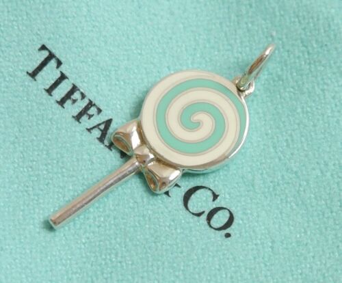 Tiffany & Co. Necklace Lollipop Candy Blue Striped Charm - Afbeelding 1 van 5